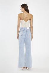 Nude-Mesh Cowl-Neck Bodysuit